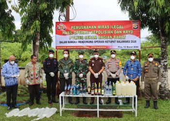 Ribuan Liter Miras Dimusnahkan, Hasil Sitaan Polres SBB